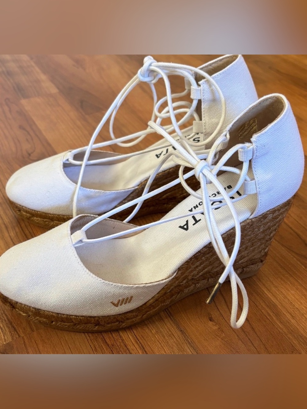 White Lace-Up Espadrille Wedge